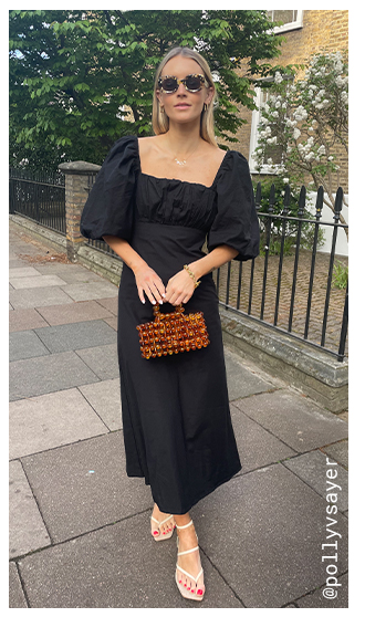 cotton puff sleeve ruched bodice midi dress