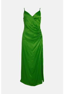satin wrap ruched slip midi dress