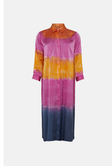 silk tie dye midi shirt dress