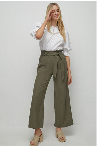 linen mix tie paper bag waist trousers