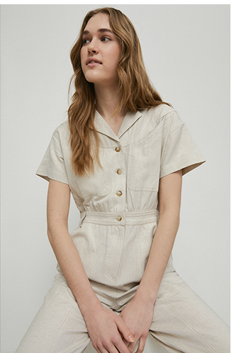 linen mix utility short sleeve boilersuit