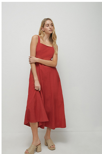 linen mix wide strap linen midi dress