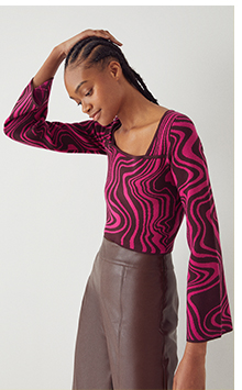 warped jacquard square neck knit jumper