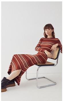mixed stripe crew neck knitted dress