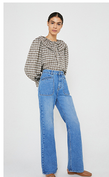 72s denim patch pocket flare jean