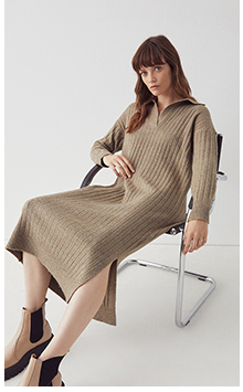 wide rib collared knit dress
