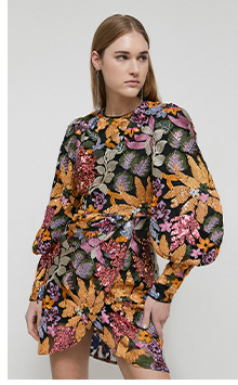 floral embroidery sequin wrap mini dress