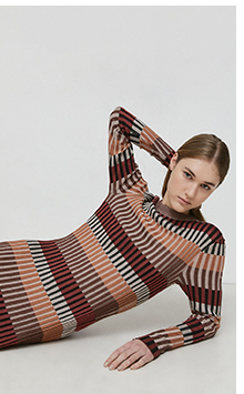 colour block plated rib knit dress