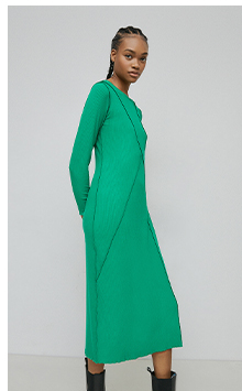 rib lettuce edge cutabout midi dress