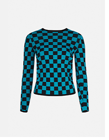 checkerboard jacquard open back knit jumper