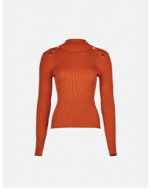 button detail ribbed knit funnel neck jumper