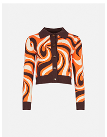 swirl jacquard collared knit cardigan
