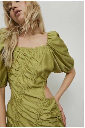 square neck ruched midi dress
