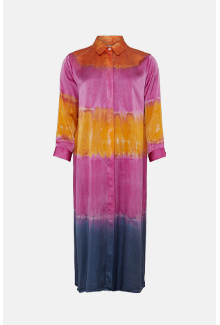 silk tie dye midi shirt dress