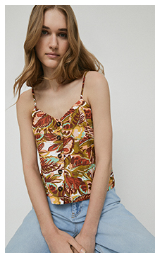linen mix printed button front cami