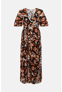 pleated v neck maxi dress