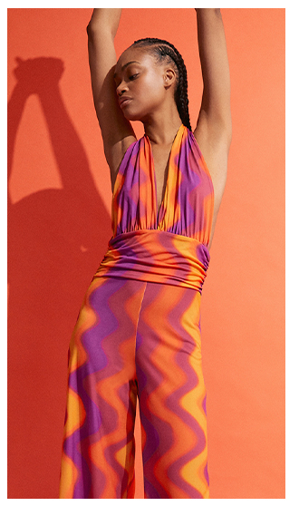 swirl stripe recycled halter neck jumpsuit