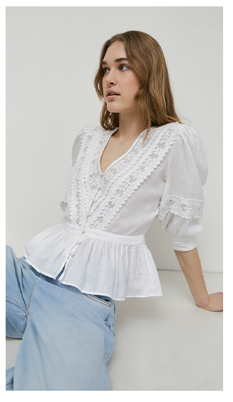 lace embroidery button front blouse