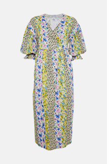 floral print mix cotton wrap midi dress