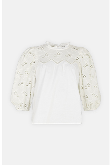 broderie yoke and sleeve detail cotton top
