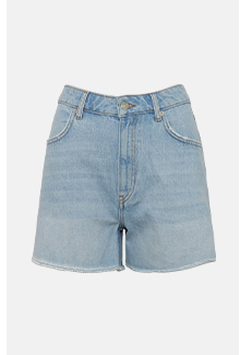 denim raw hem mom shorts