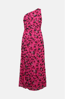 floral one shoulder pleated midi dress