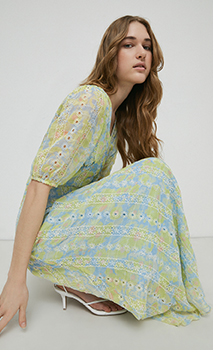 embroidery printed midi dress