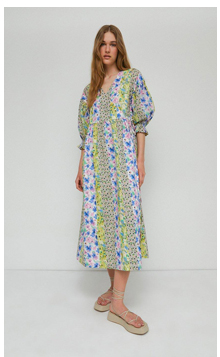 floral print mix cotton wrap midi dress