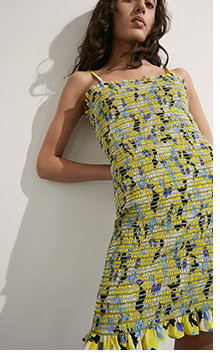 strappy shirred mini dress in floral