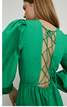 poplin lace up back midi dress