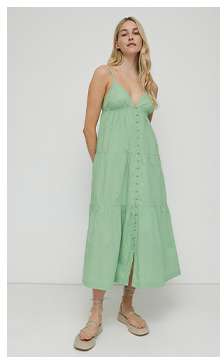 poplin strappy tiered midi dress