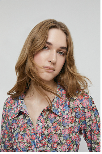 floral print mesh ruched shirt