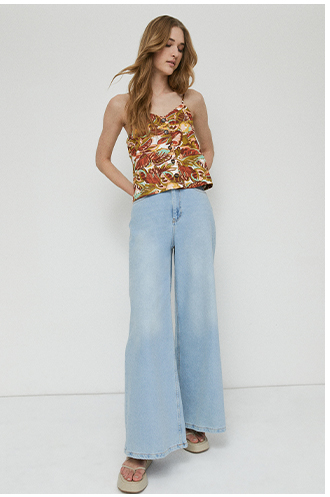 linen mix printed button front cami