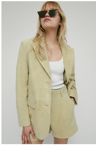 real suede pleat front short