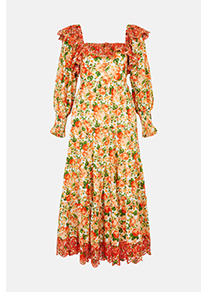 embroidery square neck tier maxi dress