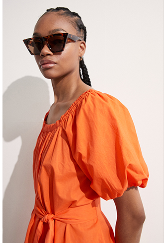 beach cotton square neck belted midi dress