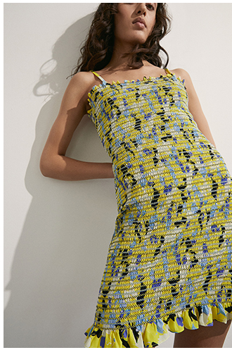 strappy shirred mini dress in floral