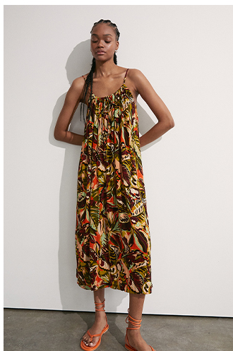 beach jungle print cami midi dress