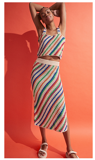 diagonal stripe knit midi skirt