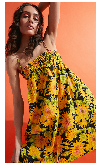 floral smocked strappy cami mini dress