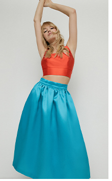 satin twill midi full skirt