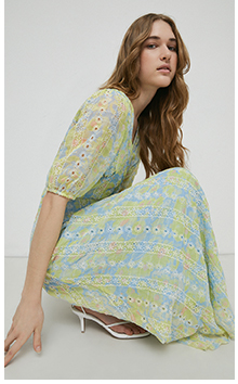 embroidery printed midi dress