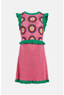 Crochet Patch Knit Mini Dress