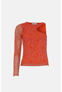 One Shoulder Recycled Mesh Printed Top