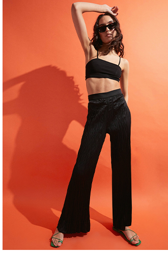 crinkled satin wide leg trouser coord