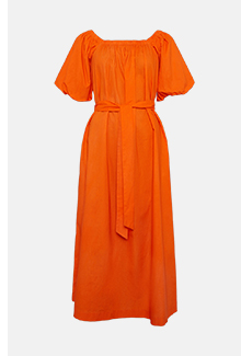 Beach Cotton Square Neck Belted Midi Dress