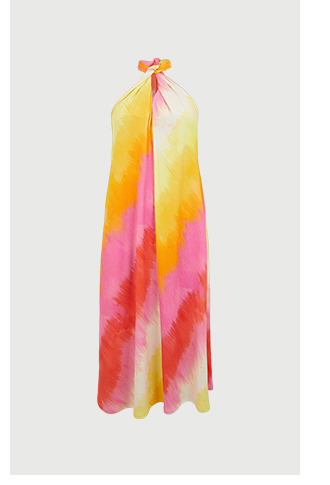 tie dye recycled print halter neck midi dress