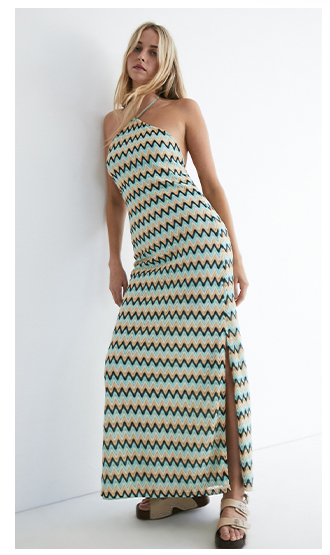 zig zag stripe halter neck maxi dress