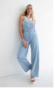 denim relaxed wide leg dungarees