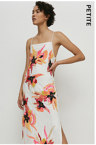 petite embellished floral midi slip dress